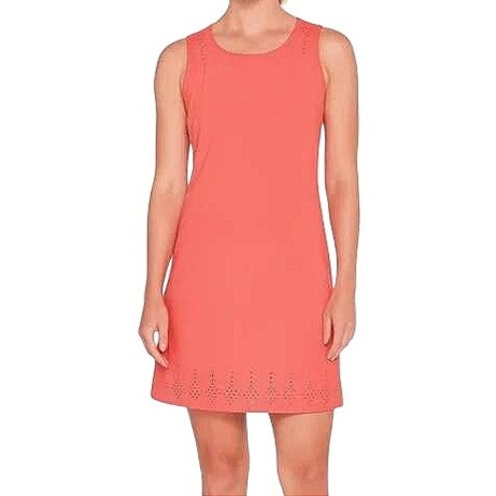 Title Nine Coral Recycled Poly Nimblene Sleeveless Dress‎ Laser Cut Hem Size XS